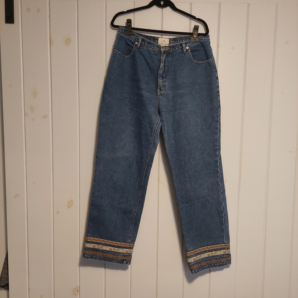 Northern Reflections Denim Straight-Leg Jeans with Multicolor Embroidered Ankles